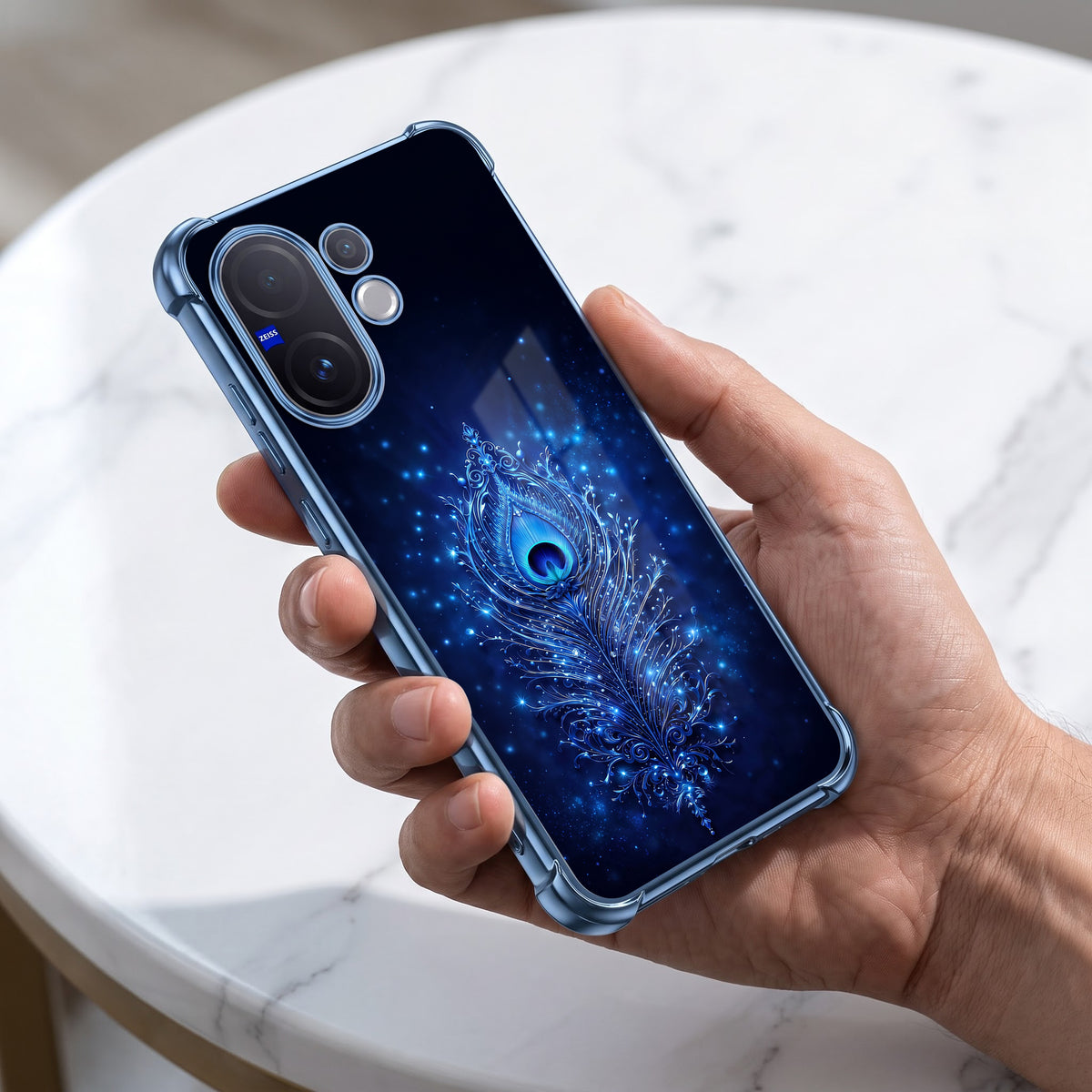 Vivo V60 5G Premium Peacock Feather Airbags Printed Back Case