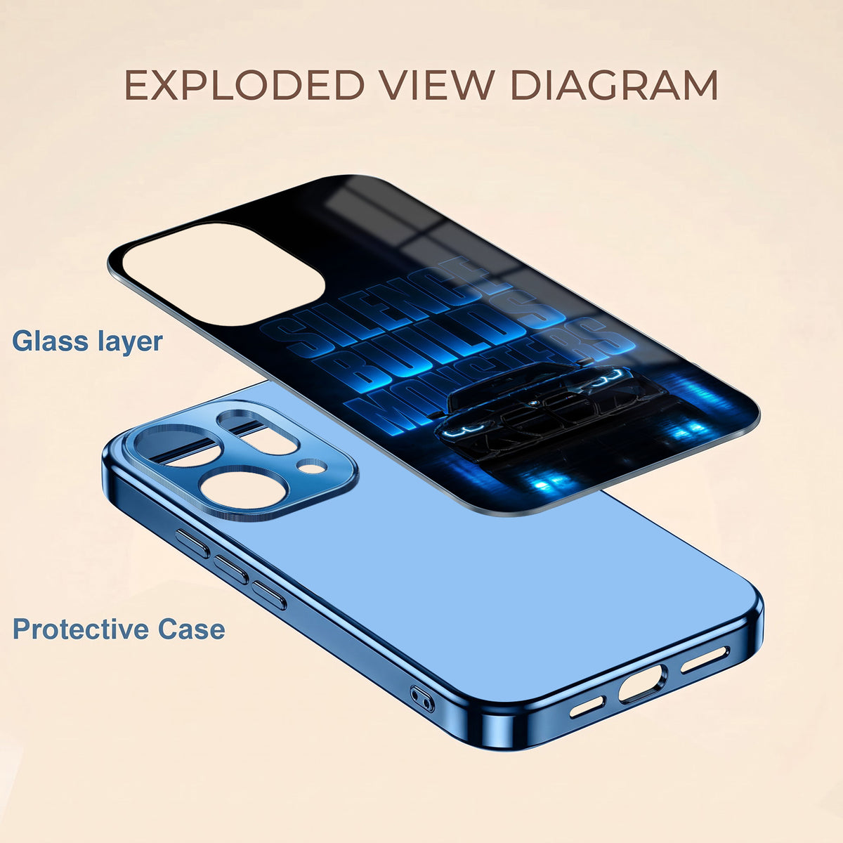 Oppo Reno 14 5G Silence Build Monsters Blue Electroplated Glass Phone Back Case