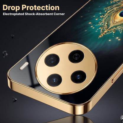 Vivo X200 5G Golden Peacock Feather Gold Electroplated Glass Phone Back Case