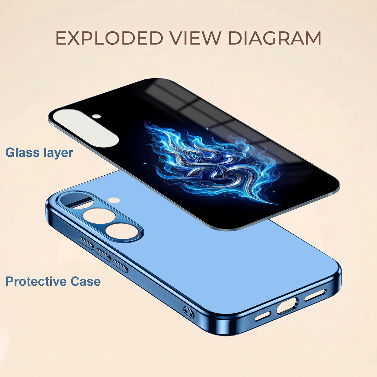 Samsung Galaxy A56 5G Blue Flame OM Blue Electroplated Glass Phone Back Case
