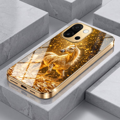 OnePlus 13s 5G Golden Horse Sparkle Gold Electroplated Glass Phone Back Case