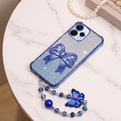 Oppo Reno 15 5G Luxury Shimmer Airbag Bow Stand Case with Charm Strap