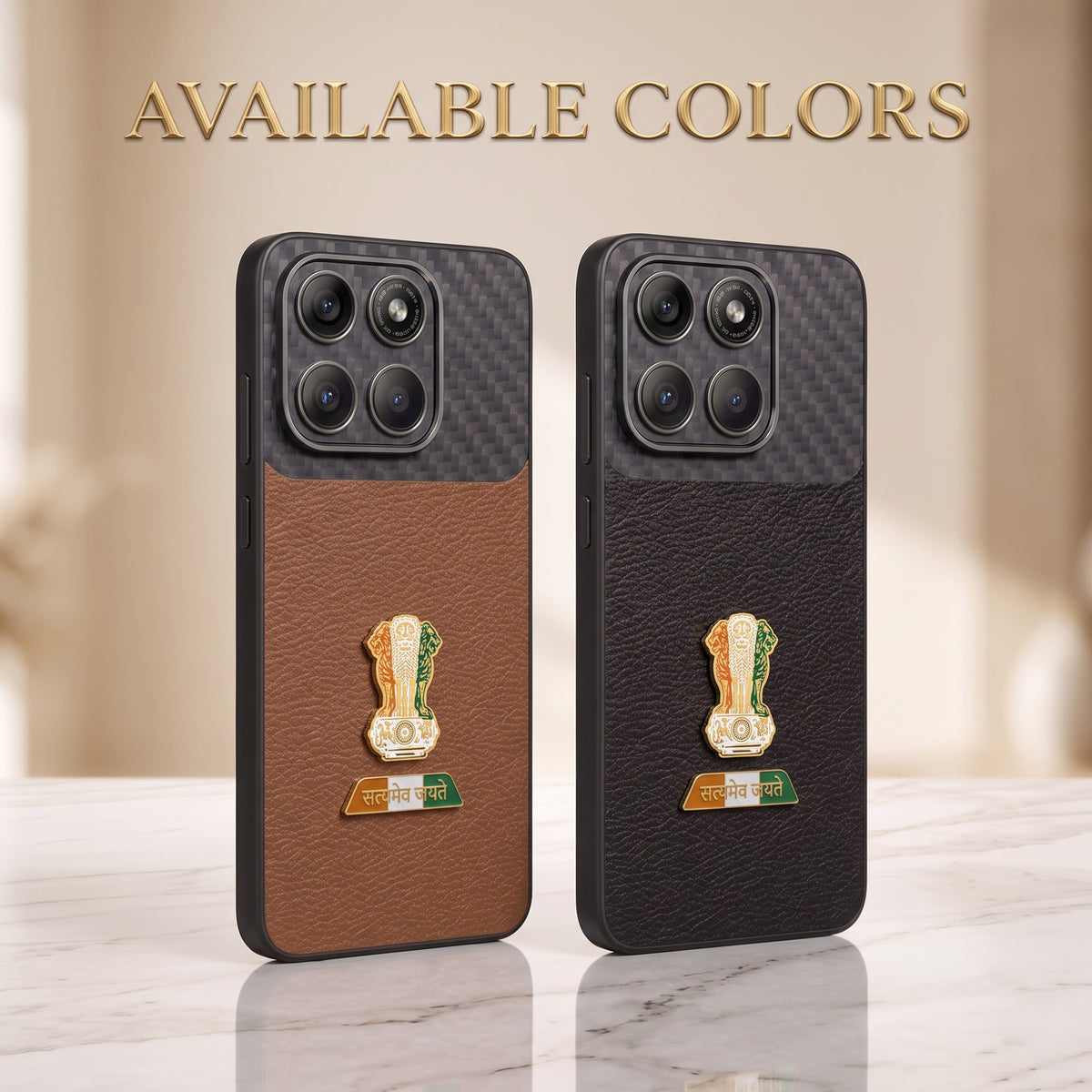 Motorola Edge 70 Fusion 5G Tri-Color Satyamev Jayate Carbon Fiber Leather Hybrid Phone Case