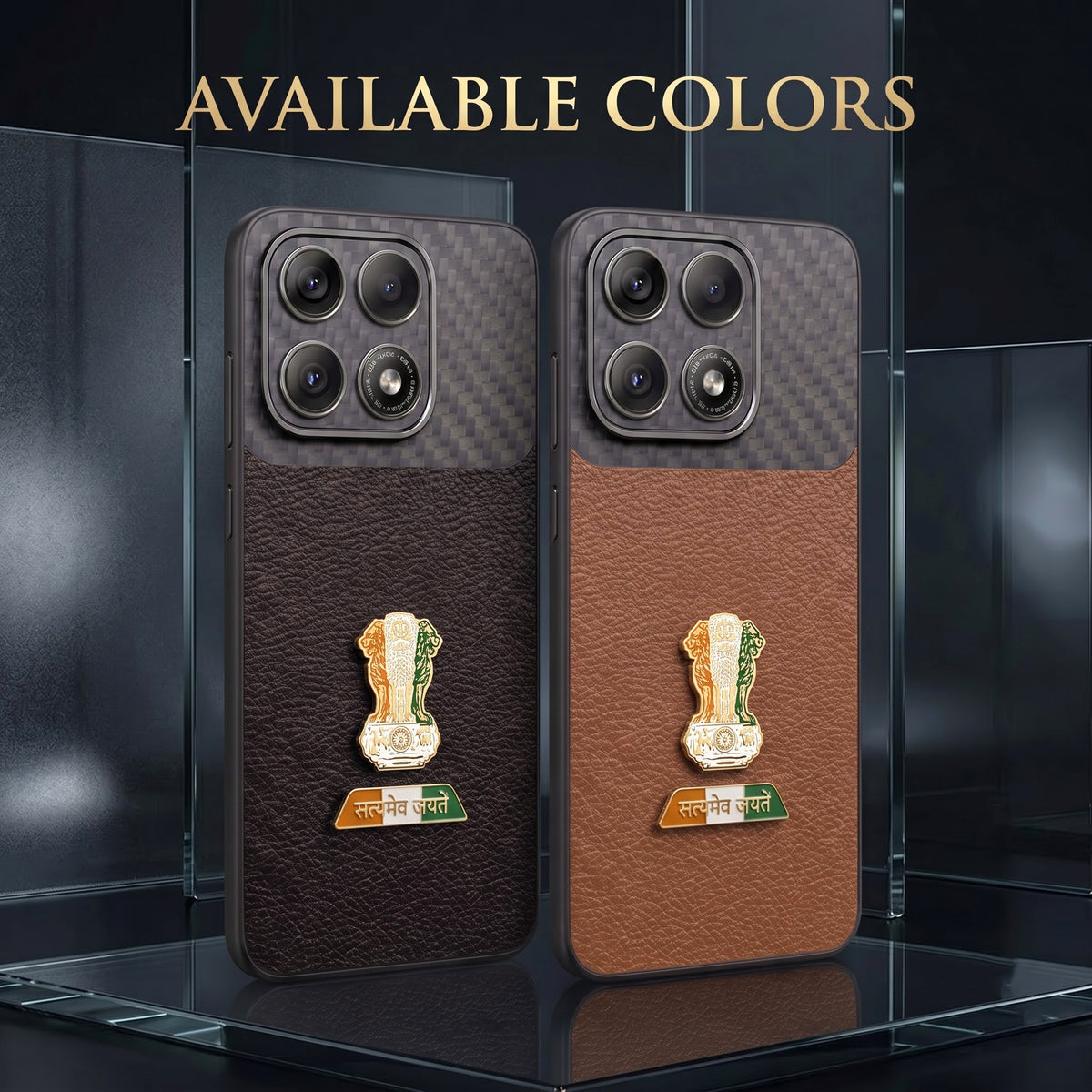 Motorola Edge 70 Pro 5G Tri-Color Satyamev Jayate Carbon Fiber Leather Hybrid Phone Case