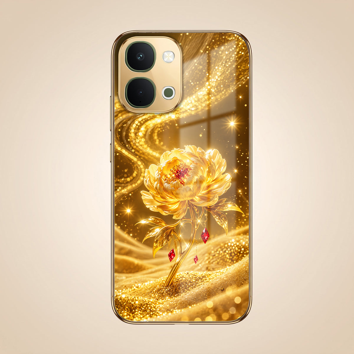 Vivo T5x 5G Golden Rose Elegance Gold Electroplated Glass Phone Back Case