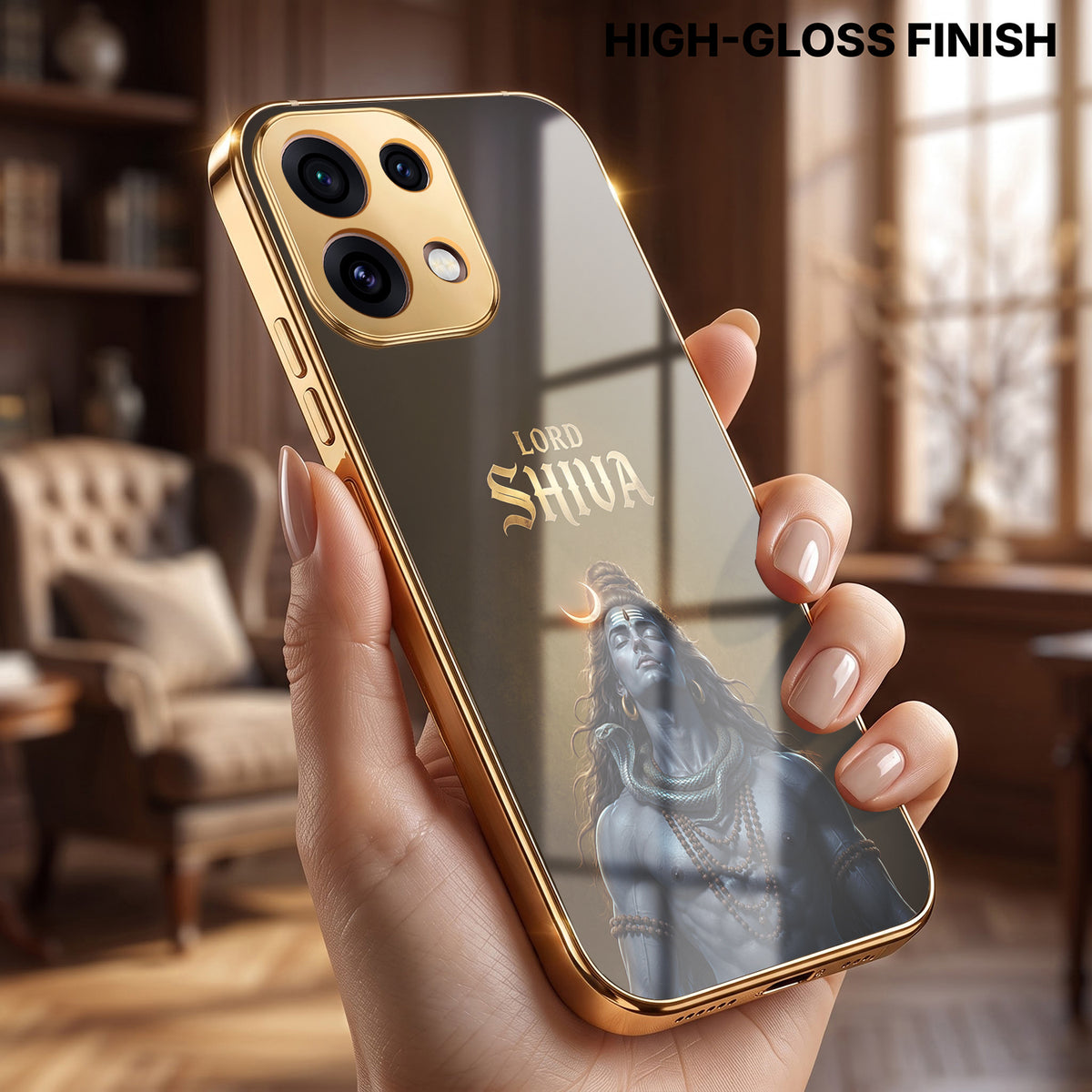 Oppo Reno 16C 5G Lord Shiva Gold Electroplated Glass Phone Back Case