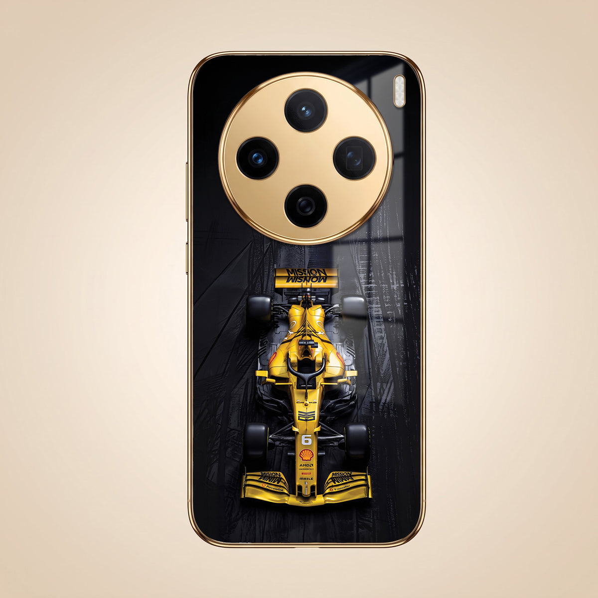 Vivo X200 5G F1 Racing Car Gold Electroplated Glass Phone Back Case