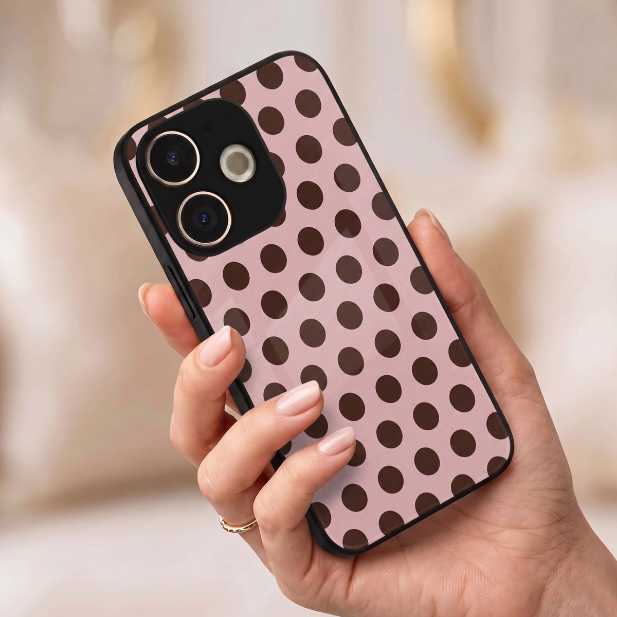 Oppo A5 Pro 5G Aesthetic Pink & Dark Brown Polka Dot Acrylic Back Cover