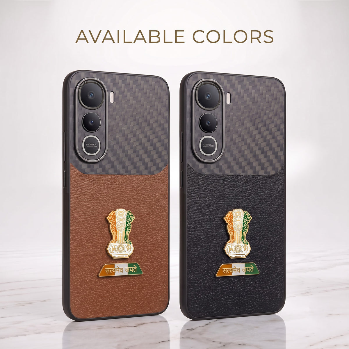 Vivo Y400 Pro 5G Tri-Color Satyamev Jayate Carbon Fiber Leather Hybrid Phone Case