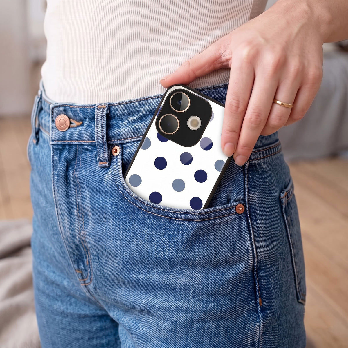 Oppo A5 Pro 5G Elegant White Navy Blue Polka Dot Acrylic Back Cover