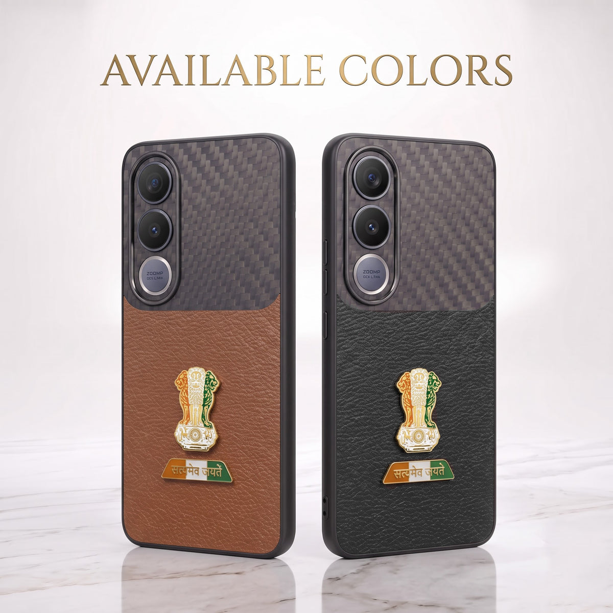 Vivo V70 FE 5G Tri-Color Satyamev Jayate Carbon Fiber Leather Hybrid Phone Case