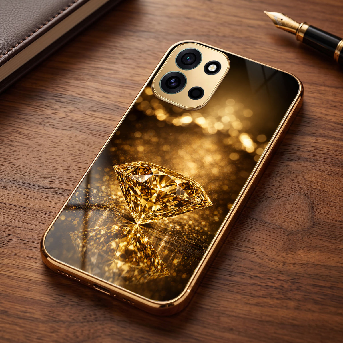 OnePlus Nord 6 5G Golden Diamond Gold Electroplated Glass Phone Back Case