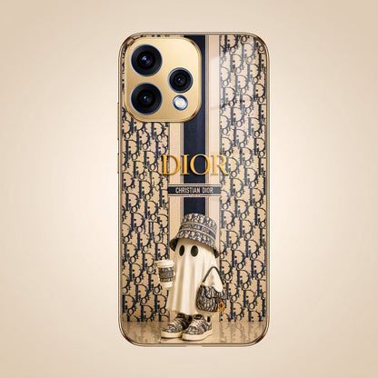 Oppo Reno 15 5G Luxury Dior Gold Electroplated Glass Phone Back Case