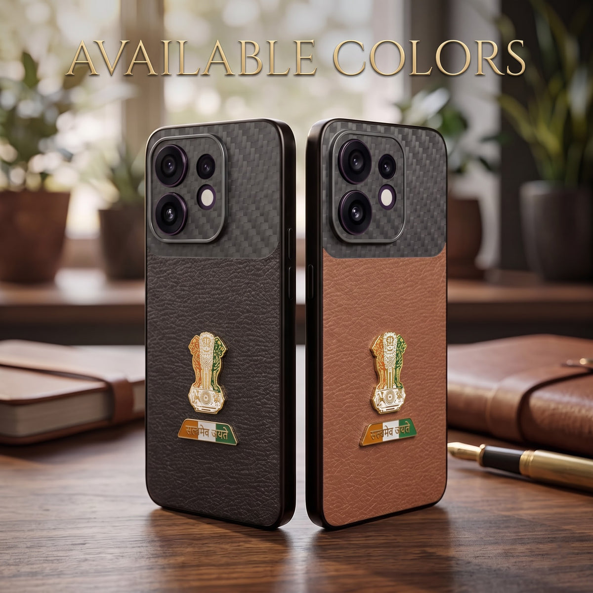 Oppo Reno 16 5G Tri-Color Satyamev Jayate Carbon Fiber Leather Hybrid Phone Case