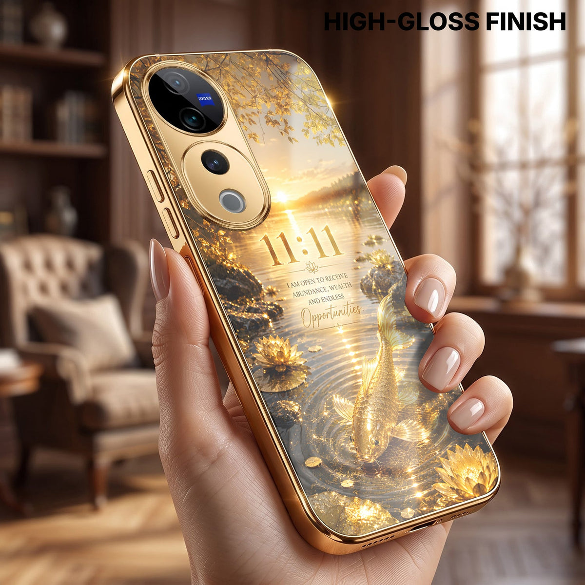 Vivo V40 Pro 5G 11:11 Manifestation Gold Electroplated Glass Phone Back Case