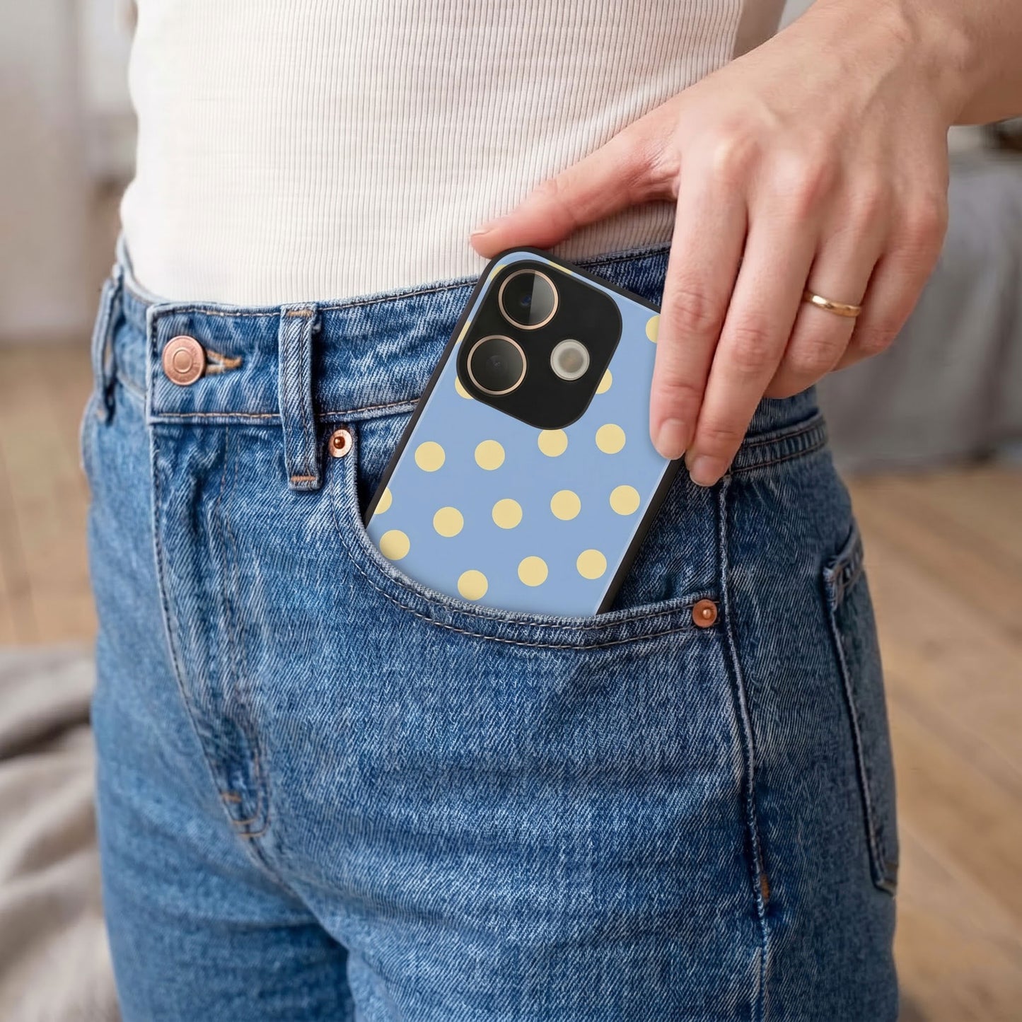 Oppo A5 Pro 5G Elegant Blue Yellow Polka Dot Acrylic Back Cover