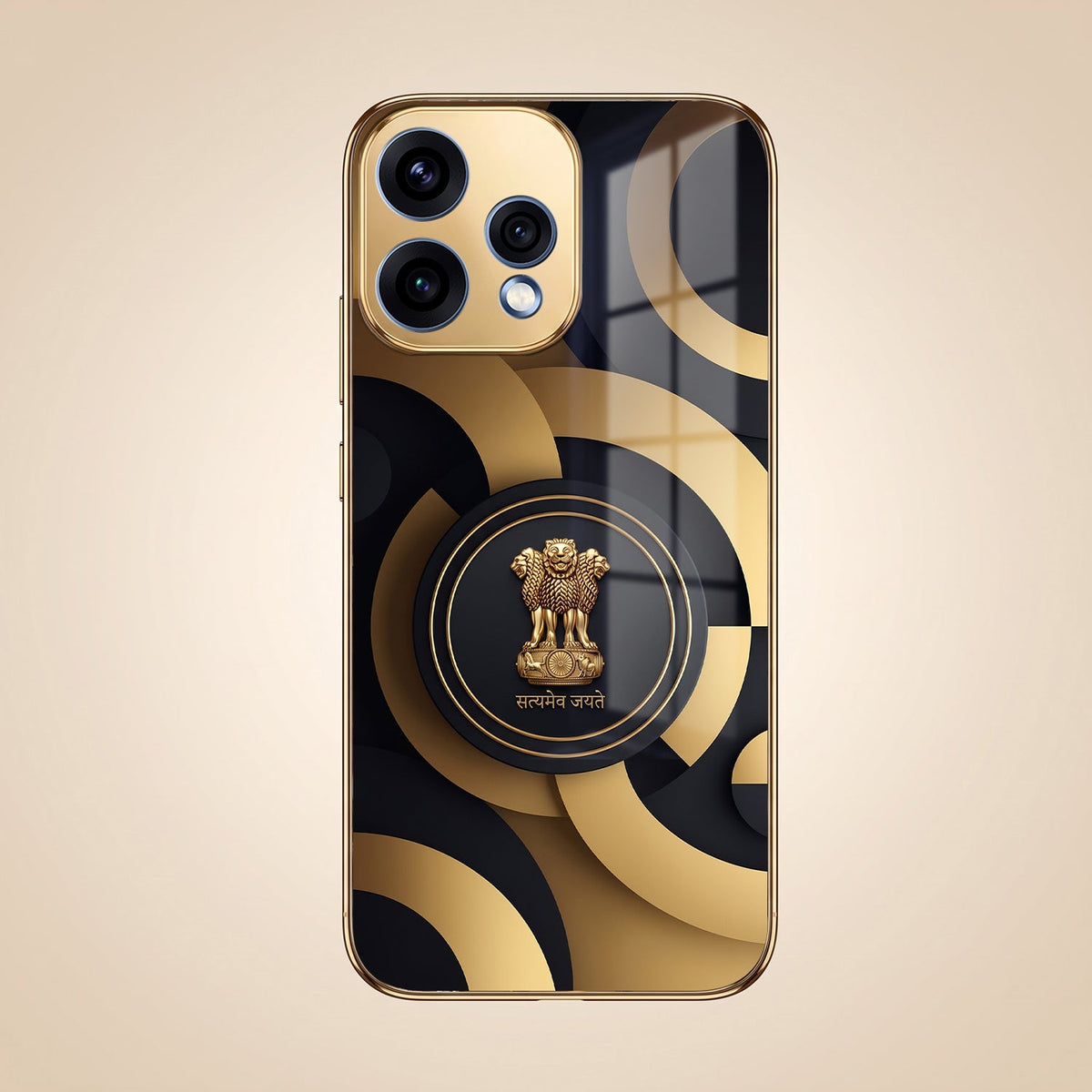 Oppo Reno 15 5G Royal Emblem Gold Electroplated Glass Phone Back Case