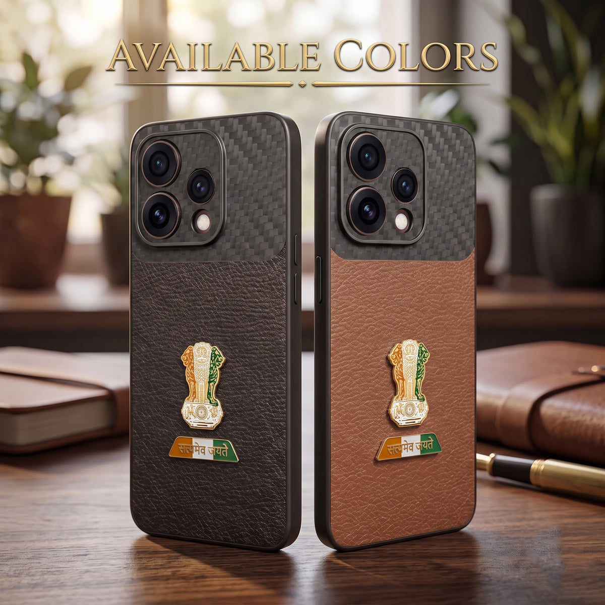 Oppo Reno 15 5G Tri-Color Satyamev Jayate Carbon Fiber Leather Hybrid Phone Case