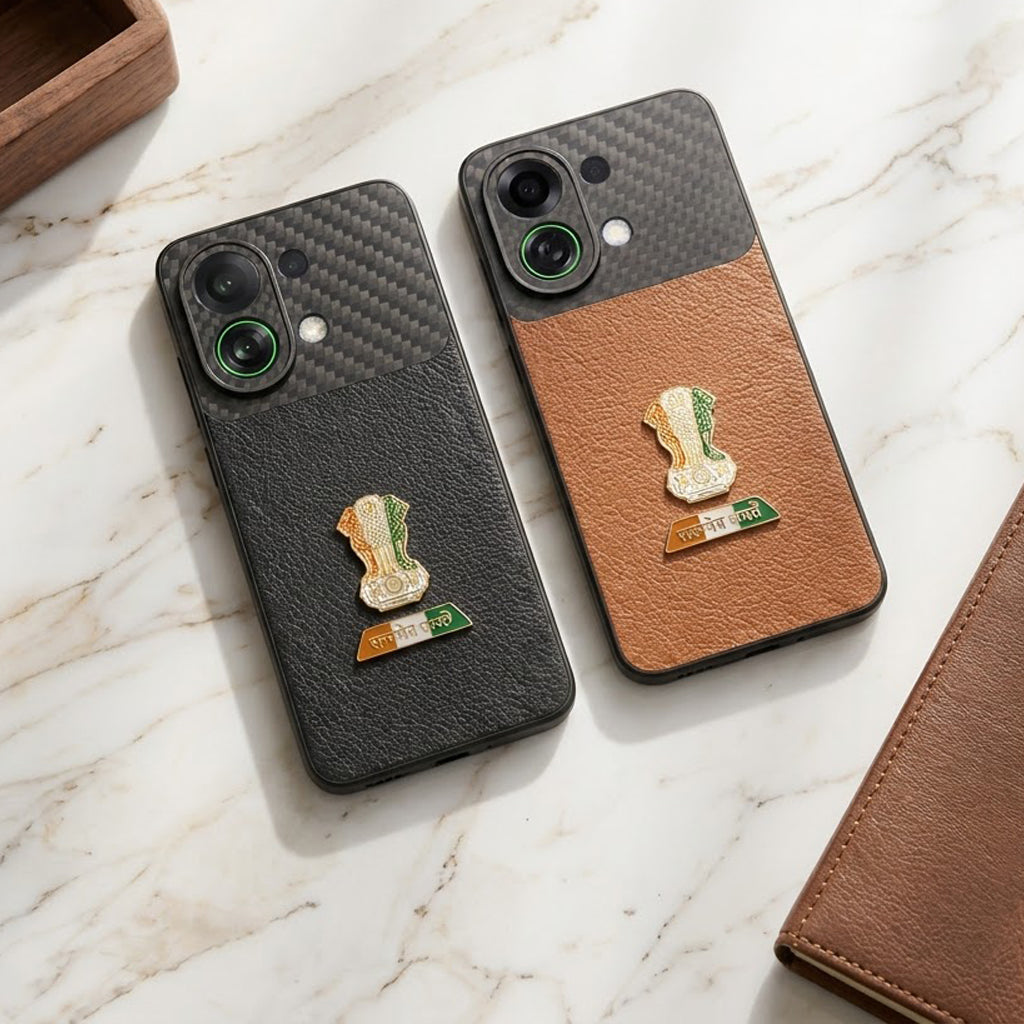 Oppo K13 Turbo 5G Tri-Color Satyamev Jayate Carbon Fiber Leather Hybrid Phone Case
