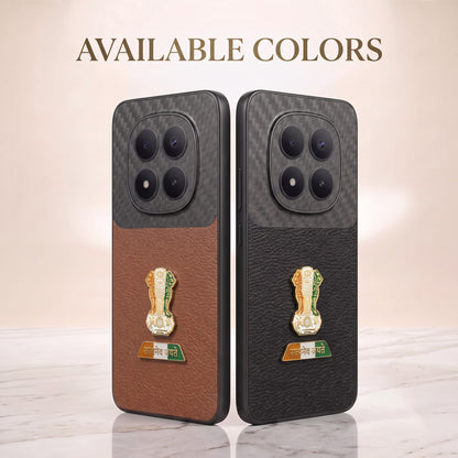 Redmi Note 15 Pro+ Tri-Color Satyamev Jayate Carbon Fiber Leather Hybrid Phone Case