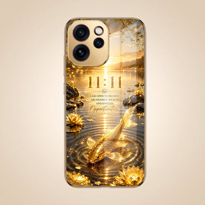 Oppo Reno 15 Pro Mini 5G 11:11 Manifestation Gold Electroplated Glass Phone Back Case