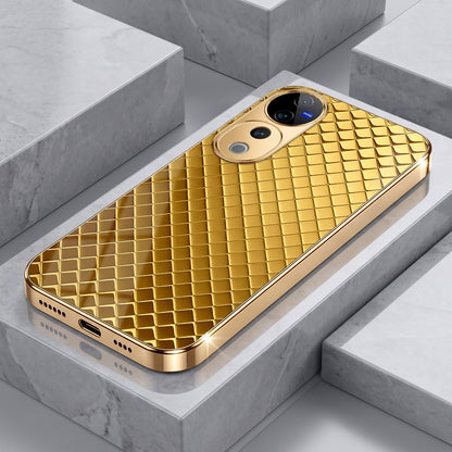 Vivo V40 Pro 5G Golden Criss Cross Gold Electroplated Glass Phone Back Case