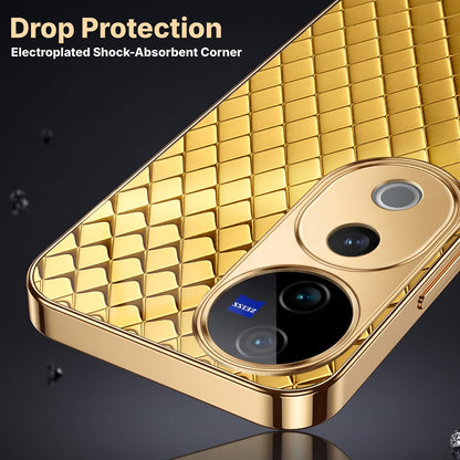 Vivo V40 Pro 5G Golden Criss Cross Gold Electroplated Glass Phone Back Case