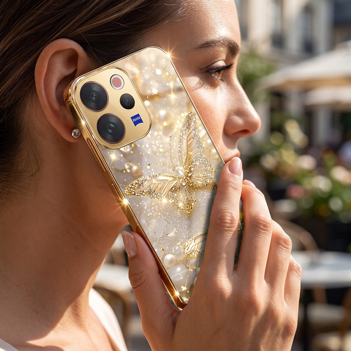Vivo V70 5G Golden Butterfly Gold Electroplated Glass Phone Back Case