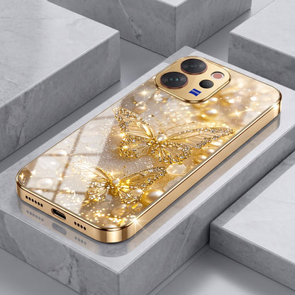Vivo V70 5G Golden Butterfly Gold Electroplated Glass Phone Back Case