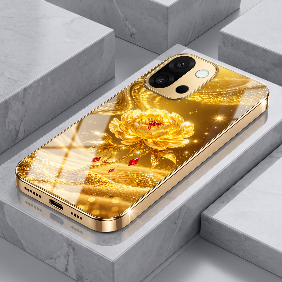OnePlus 13s 5G Golden Rose Elegance Gold Electroplated Glass Phone Back Case