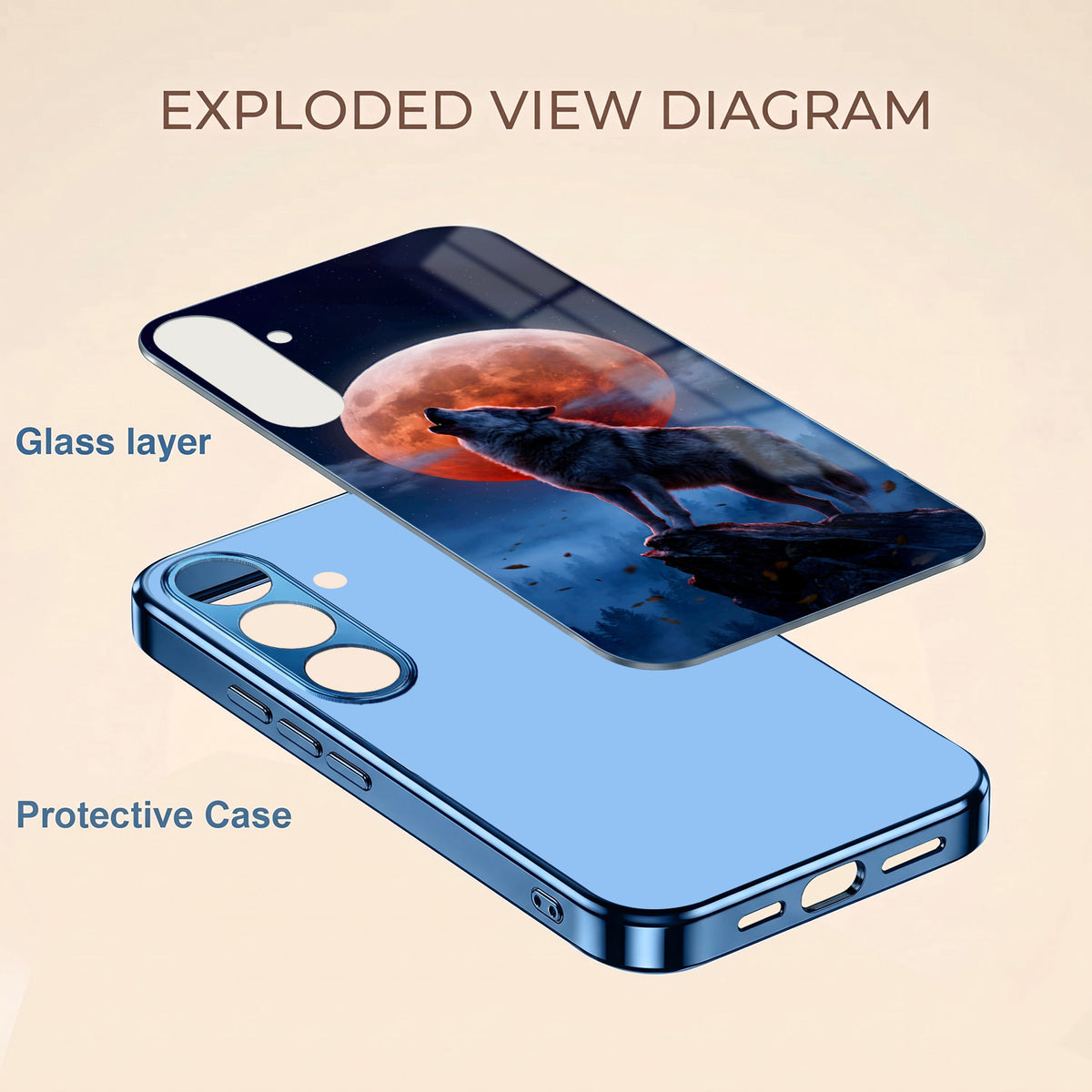Samsung Galaxy A56 5G Lunar Wolf Blue Electroplated Glass Phone Back Case
