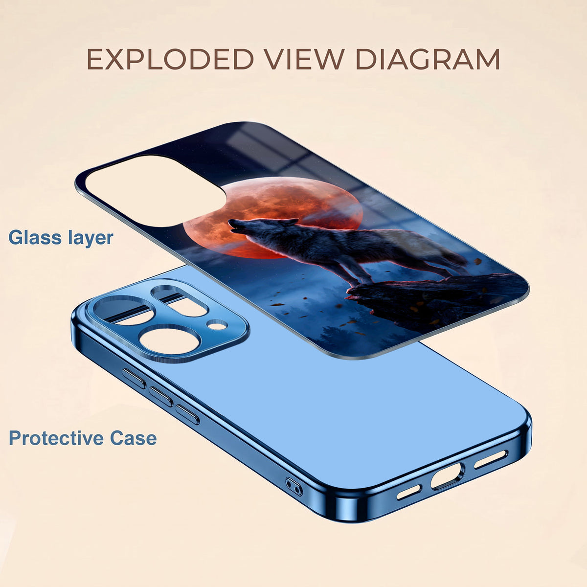 Oppo Reno 14 5G Lunar Wolf Blue Electroplated Glass Phone Back Case