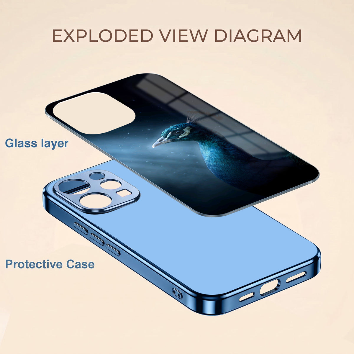 Vivo V70 5G Royal Peacock Blue Electroplated Glass Phone Back Case