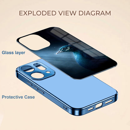 Oppo Reno 14 5G Royal Peacock Blue Electroplated Glass Phone Back Case