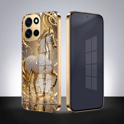 OnePlus Nord 6 5G Luxury Horse Texture Gold Electroplated Glass Phone Back Case