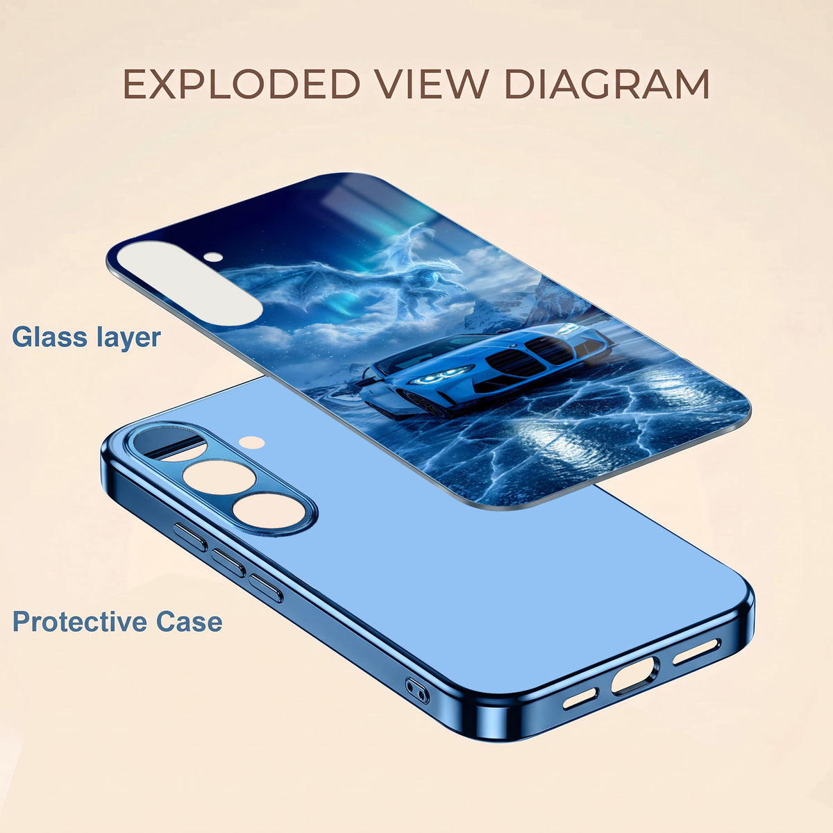Samsung Galaxy A36 5G Ice Dragon GT Blue Electroplated Glass Phone Back Case