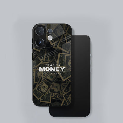 Vivo V60 5G Phone case with 'Time is Money' text and money design on a gray background