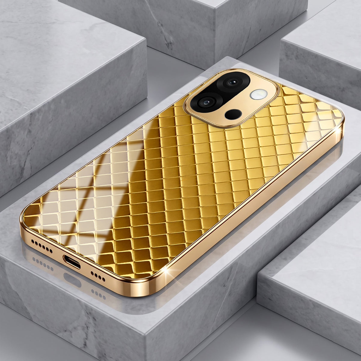OnePlus 13s 5G Golden Criss Cross Gold Electroplated Glass Phone Back Case