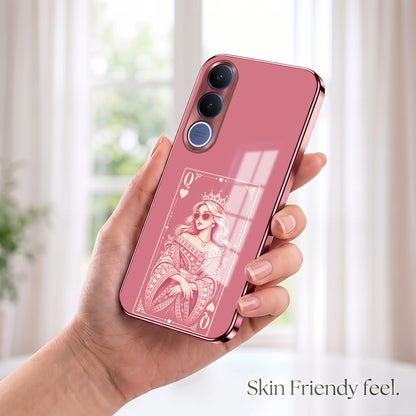 Vivo V70 FE 5G Luxury Royal Queen Pink Electroplated Glass Phone Back Case