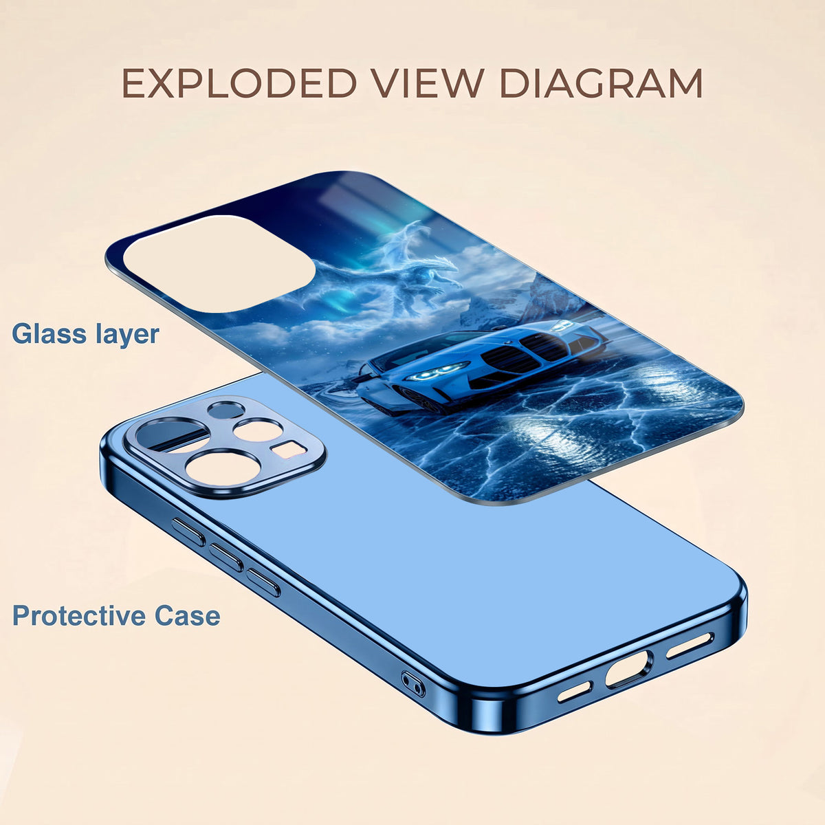 Vivo V70 5G Ice Dragon GT Blue Electroplated Glass Phone Back Case