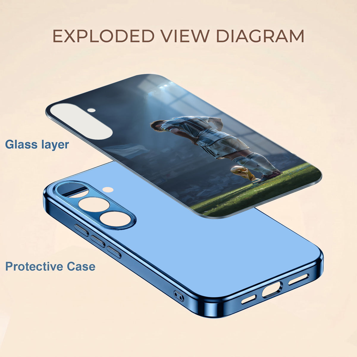 Samsung Galaxy A56 5G Football Champion Blue Electroplated Glass Phone Back Case