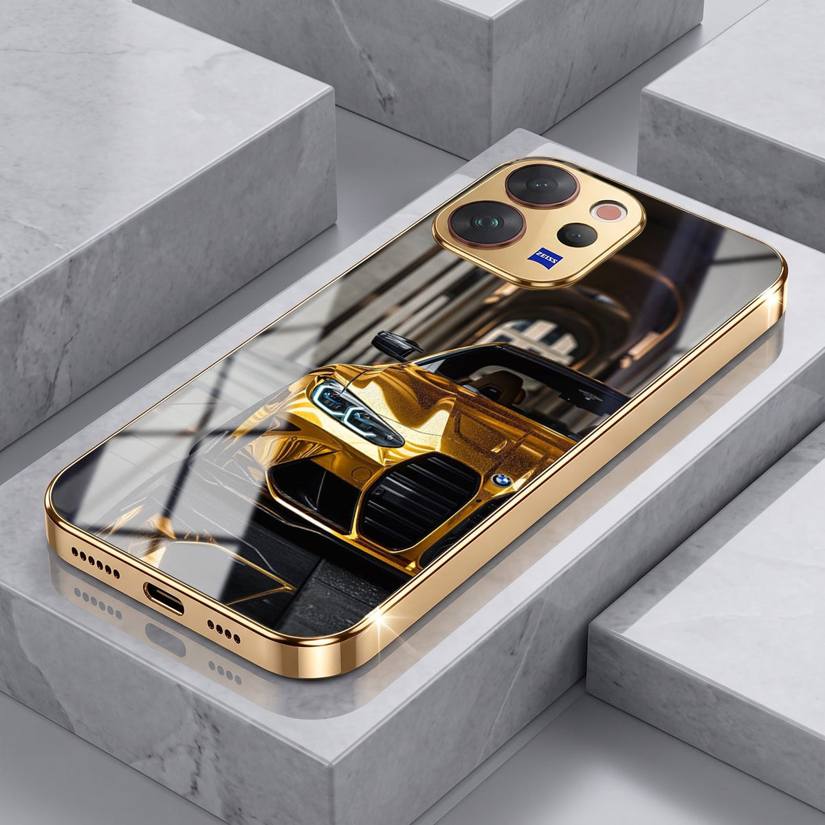Vivo V70 5G Golden BMW Gold Electroplated Glass Phone Back Case