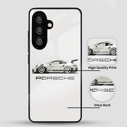 Samsung Galaxy A56 Premium Acrylic Shockproof Glass Back Case (White Porsche)