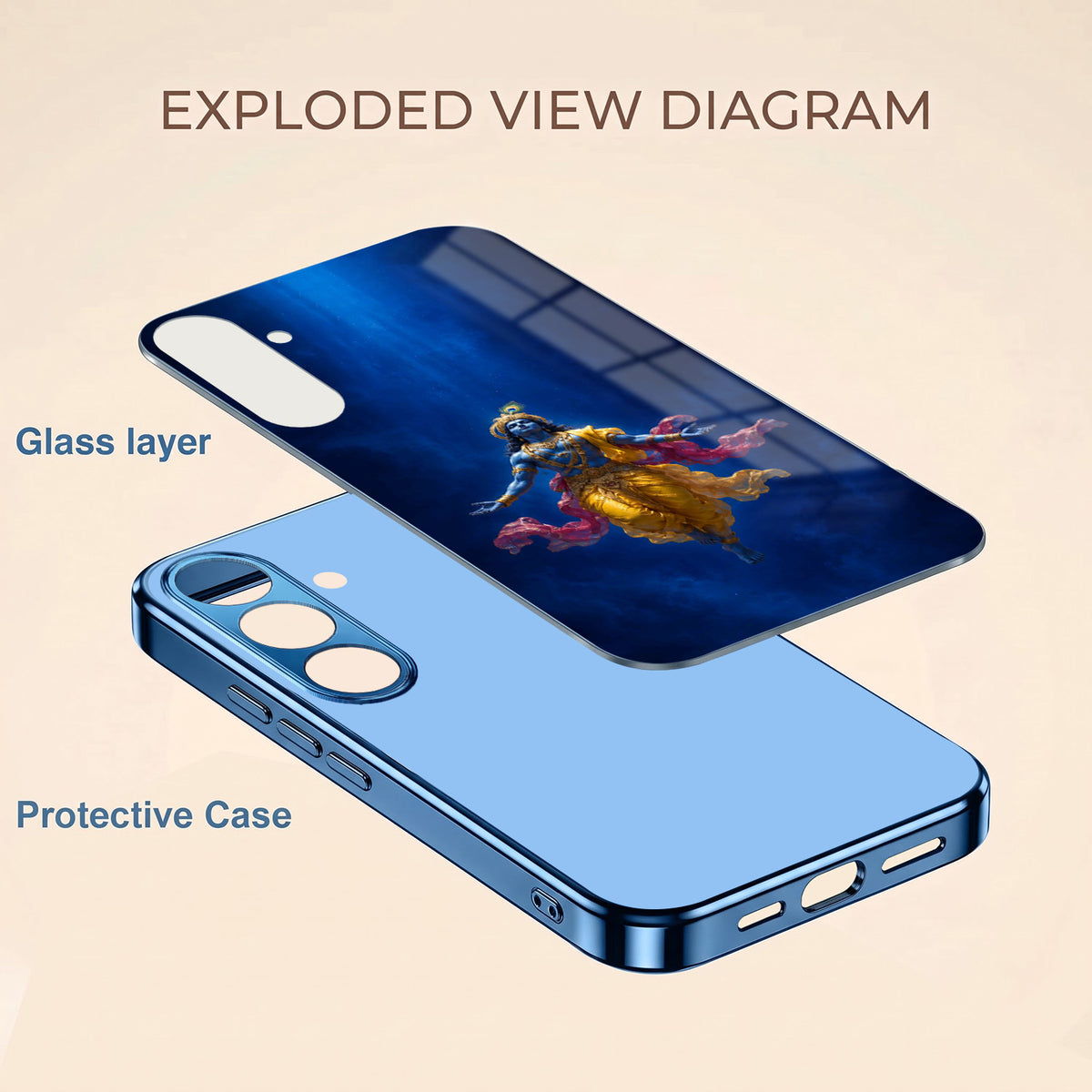 Samsung Galaxy A36 5G Lord Krishna Blue Electroplated Glass Phone Back Case