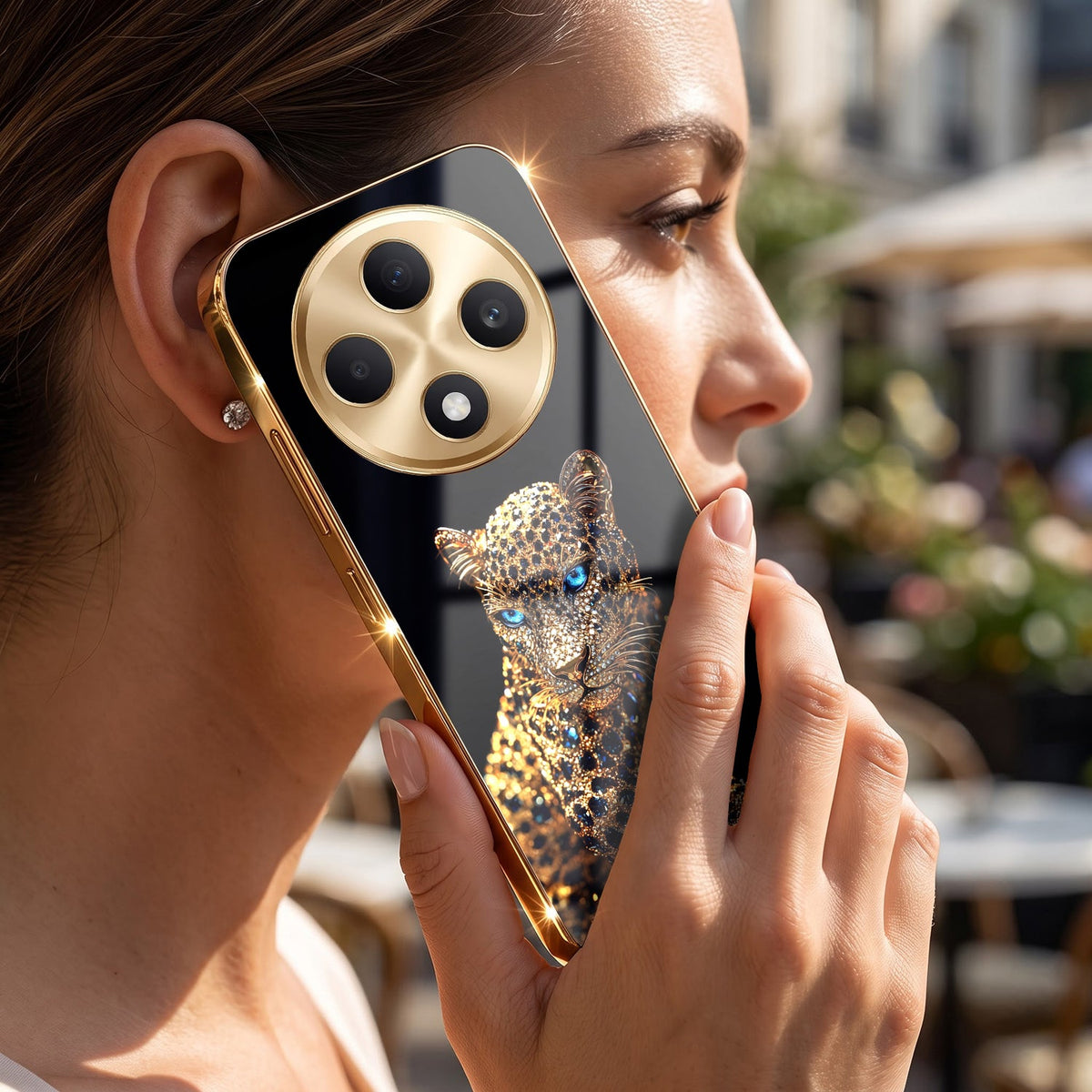 OPPO F27 Pro+ 5G Panther Gold Electroplated Glass Phone Back Case