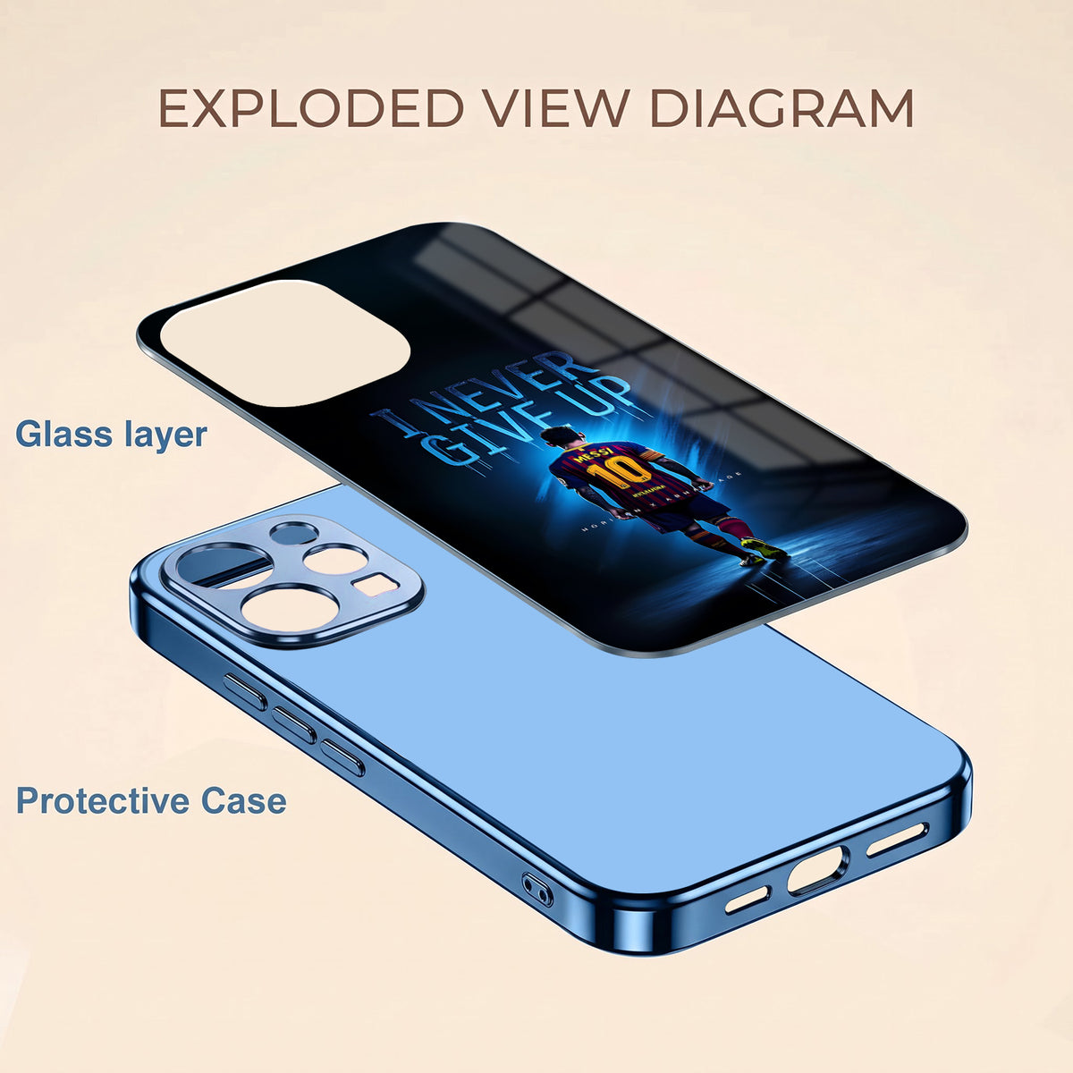 Vivo V70 5G Naver Give Up Blue Electroplated Glass Phone Back Case