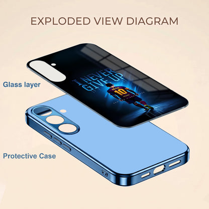 Samsung Galaxy A36 5G Never Give Up Blue Electroplated Glass Phone Back Case