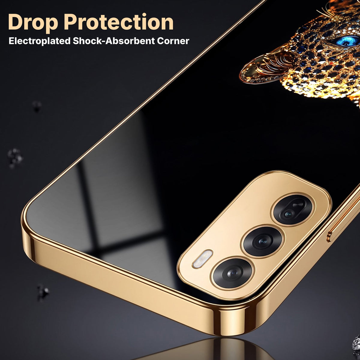 Oppo Reno 12 Pro 5G Panther Gold Electroplated Glass Phone Back Case