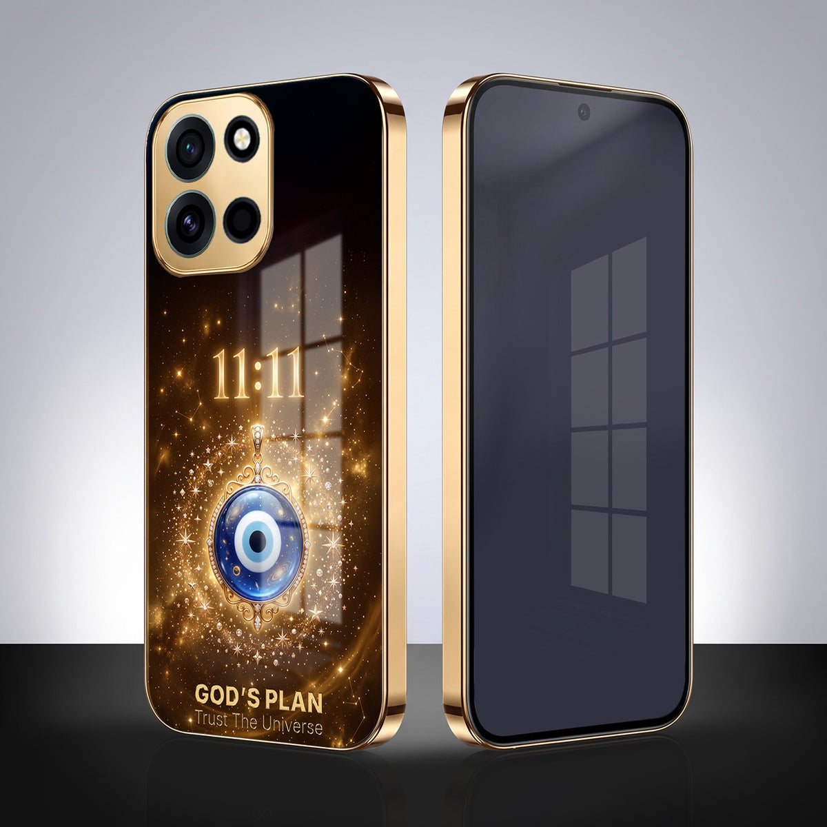 OnePlus Nord 6 5G God’s Plan Evil Eye Gold Electroplated Glass Phone Back Case
