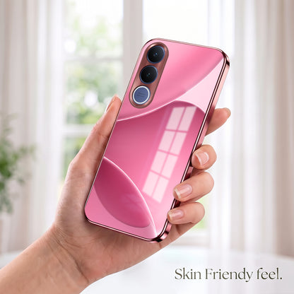 Vivo V70 FE 5G Luxury Glossy Wave Pink Electroplated Glass Phone Back Case